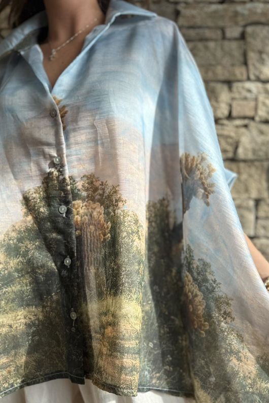 Zeta Otto Montana Mountain Range Blouse Blue